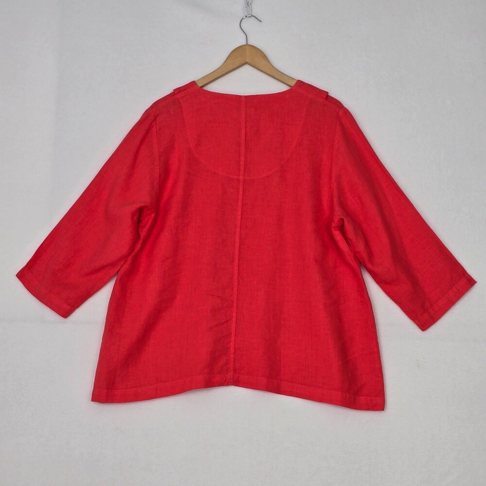 Mosaic USA Womens M Linen Coral Red Orange 3/4 Sleeve Lagenlook Tunic Top Blouse - Picture 5 of 10